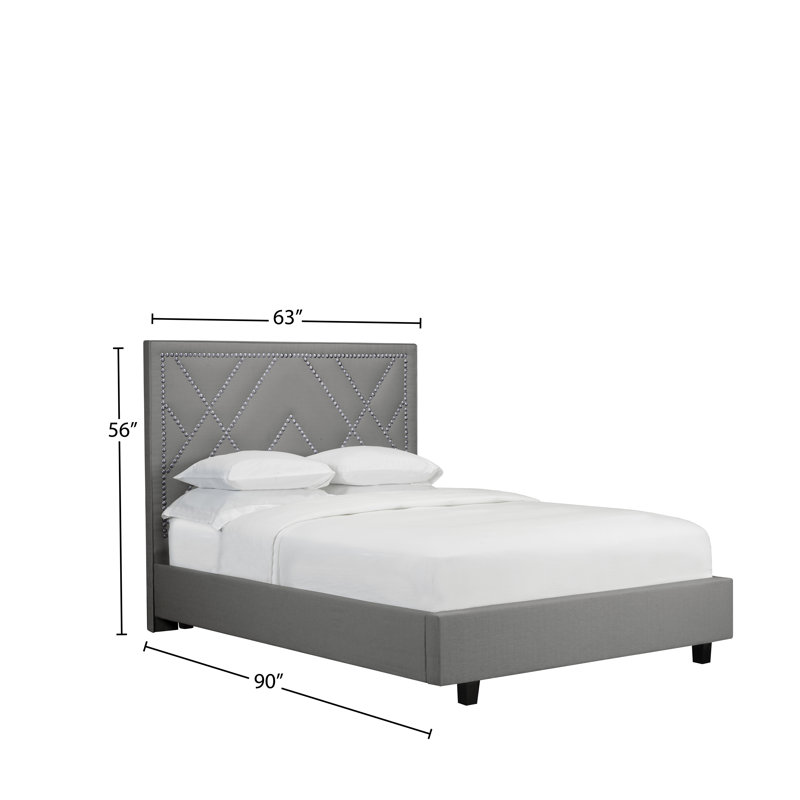Lit plateforme en tissu d’ameublement Straka, Lin - Gris anthracite, Grand