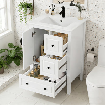 Bathroom Vanity with Sink, Soft-closing Door and 3 Soft-closing Drawers