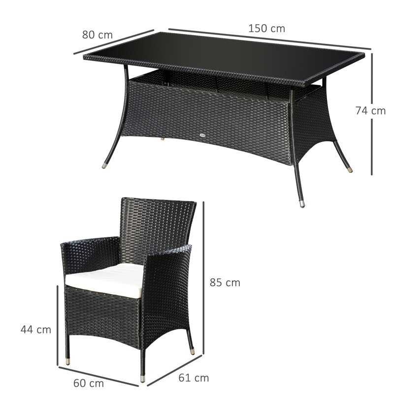 Kindred 6 Seater Dining Set with Cushions, Charcoal
