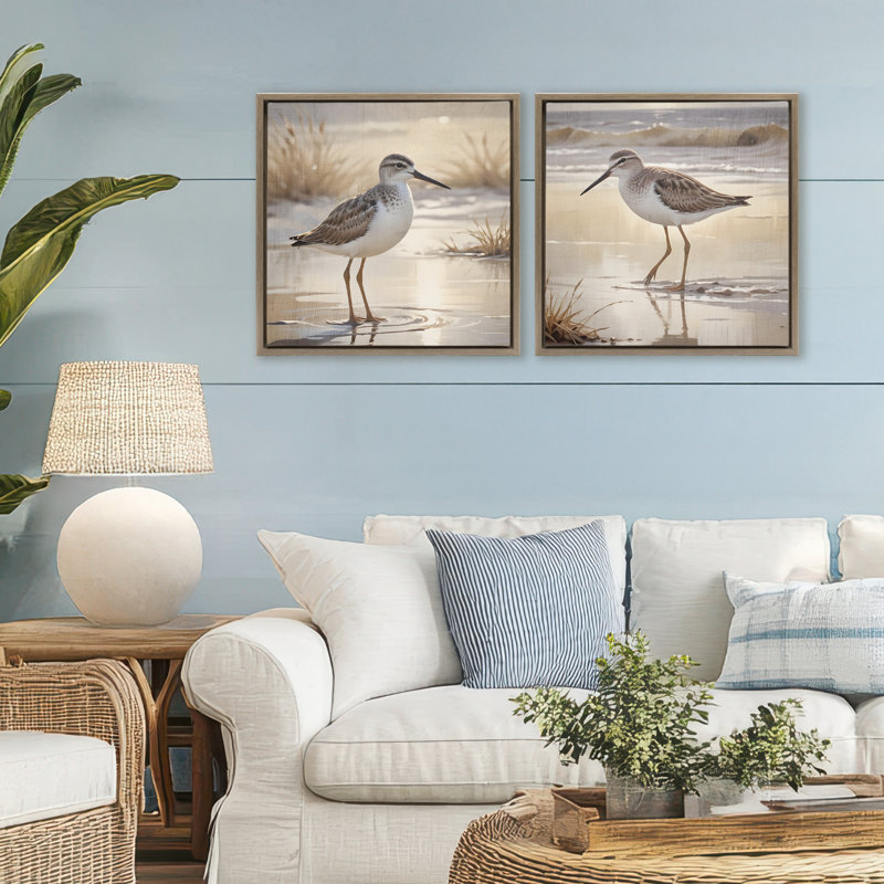 Ensemble de cadres flottants 2 pièces Sunlit Sandpipers Wading Shore, design par Susan Arnot, H 25 po x l 25 po