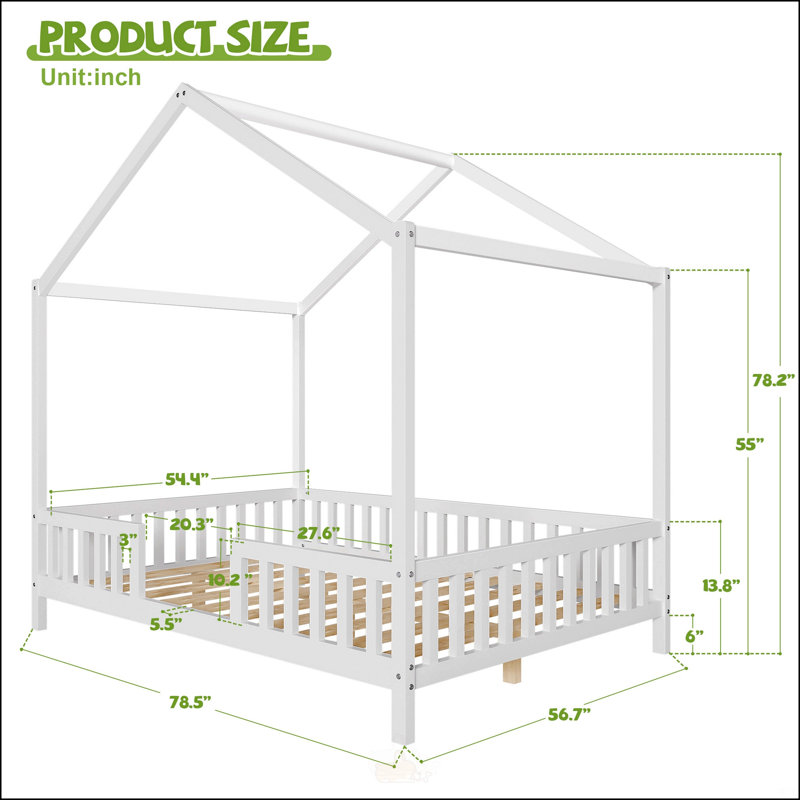 Lit de sol avec auvent Montessori, Double, Blanc