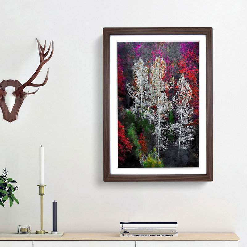 Autumn Trees in Switzerland - Framed Print, 45cm H x 33cm W x 2cm D, Walnut Framed