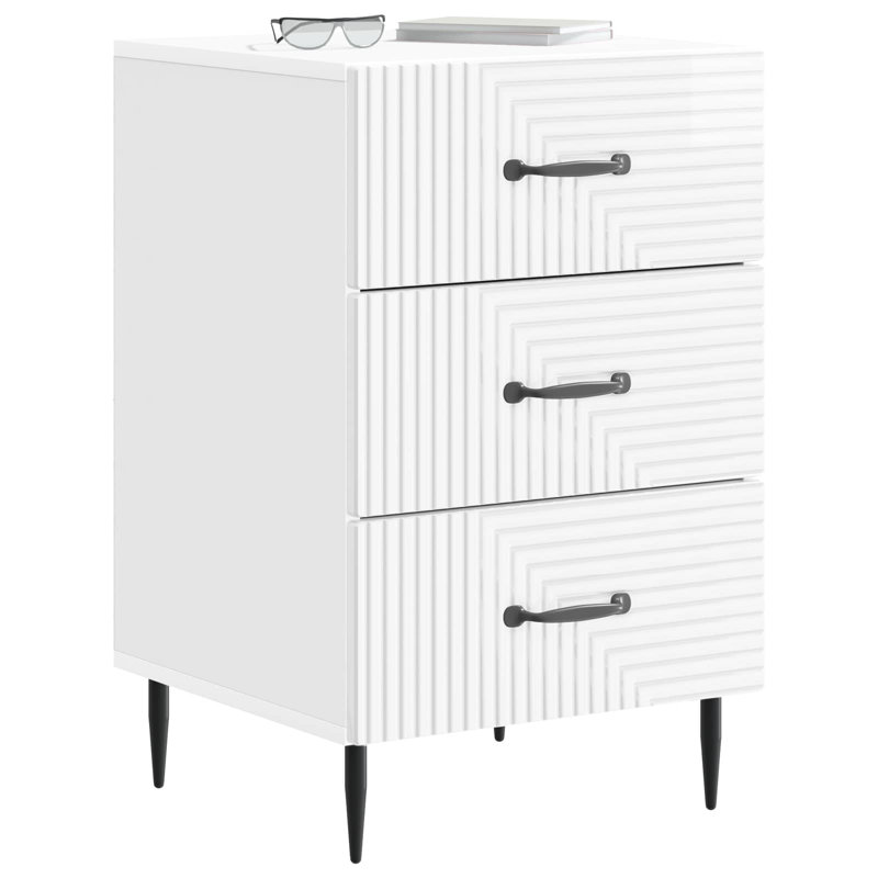 43cm W Manufactured Wood Bedside Table, High Gloss White