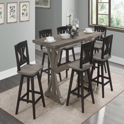 Rustic Look Distressed Grey Finish 1pc Counter Height Dining Table Solid Rubberwood Kitchen Dining Furniture