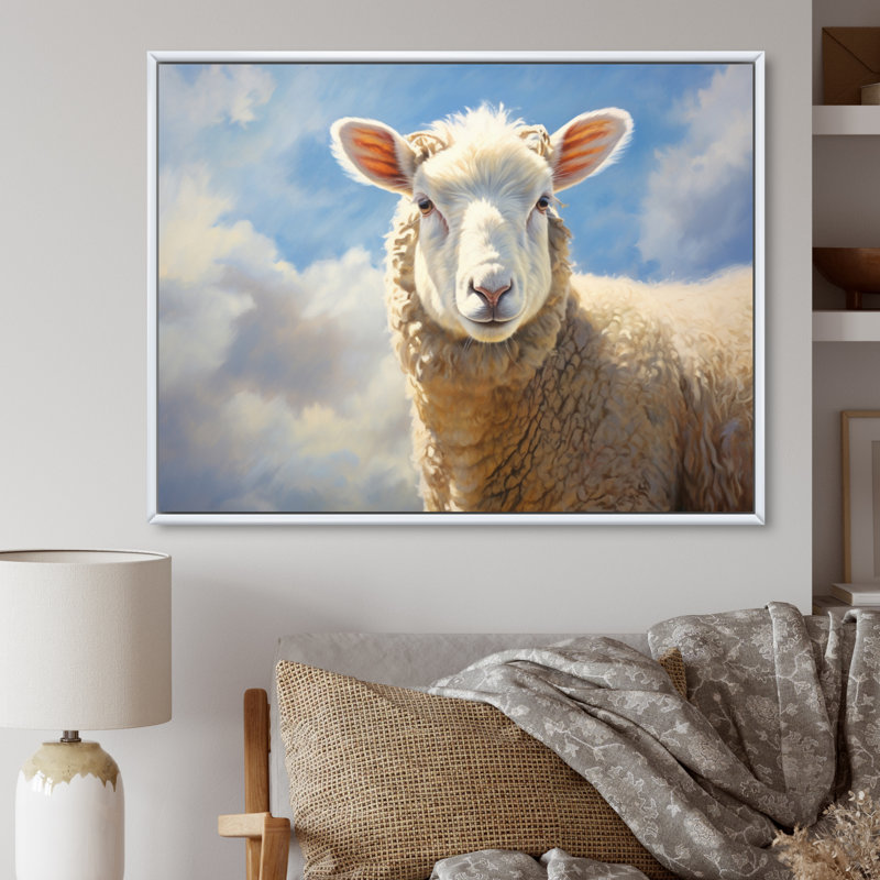 Portrait de mouton I - impression, H 34 po x l 44 po x P 1,5 po, Cadre flottant blanc