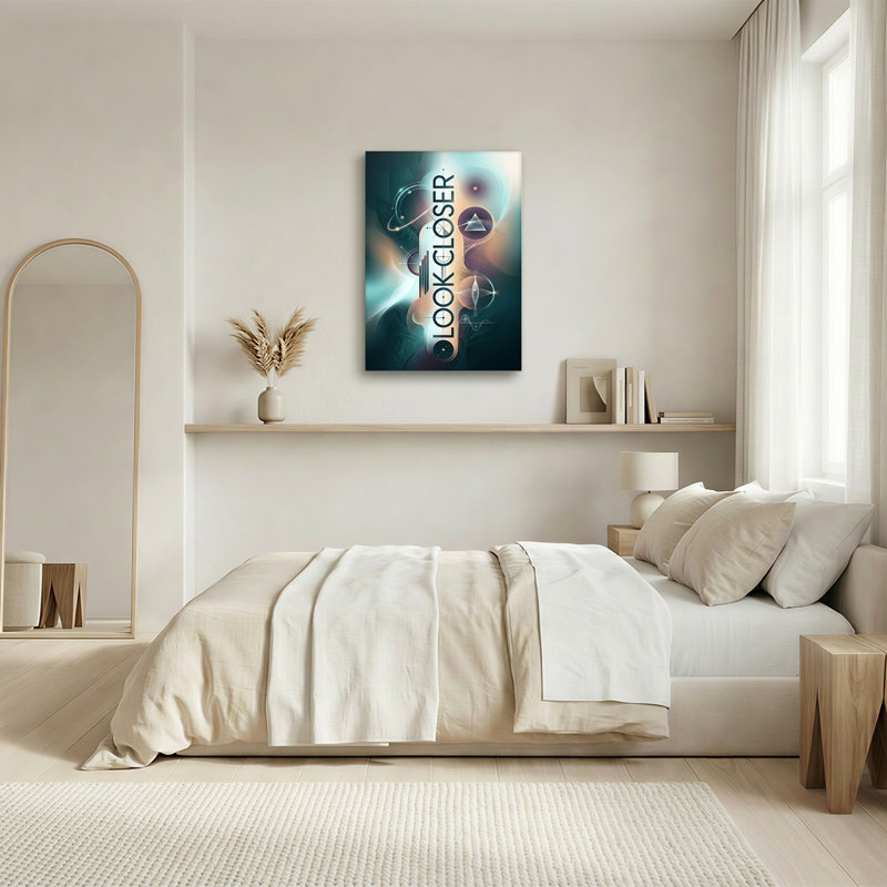 Art mural sur toile prisme lumineux et chemins orbitaux en bleu sarcelle et orange, 36"H x 24"W
