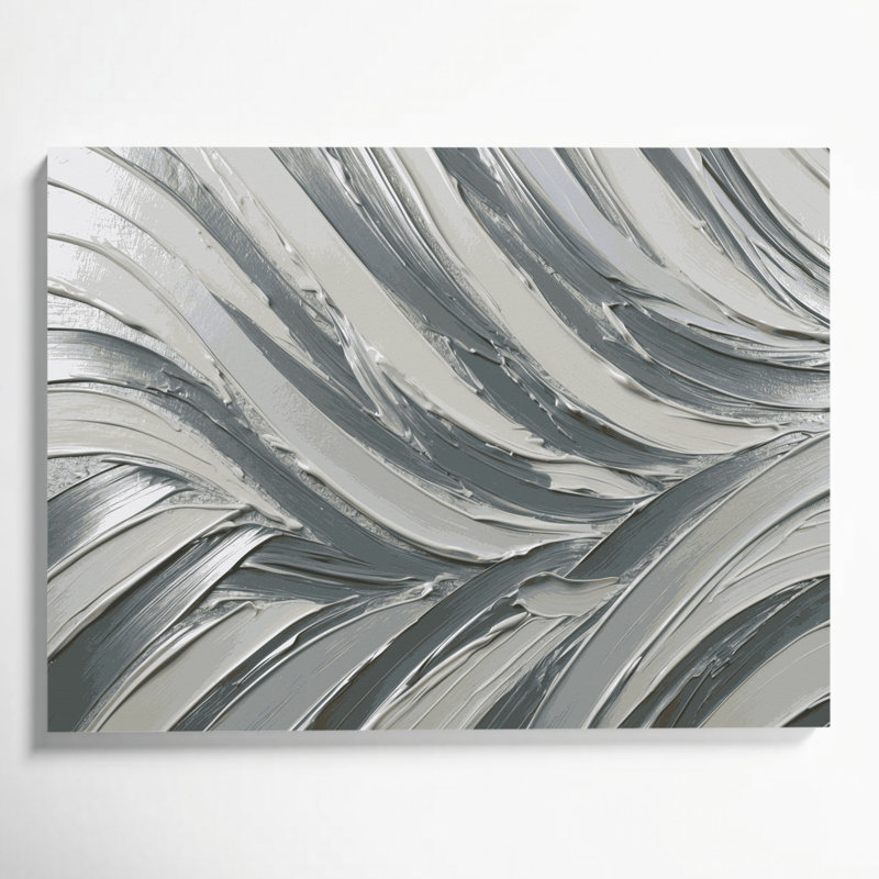 Art mural horizontal sur toile à rayures horizontales blanc argenté gris, H 24 po x l 36 po