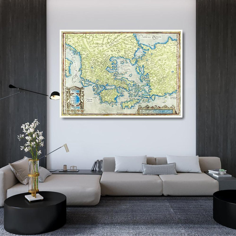 «Lark Manor ™ Ortelius, Abraham, art sur toile tendue sous le titre: Carte de la Grèce 61542, H 35 po x l 48 po