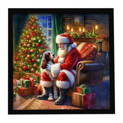 Welsh Springer Spaniel and Santa Claus Framed Metal Print