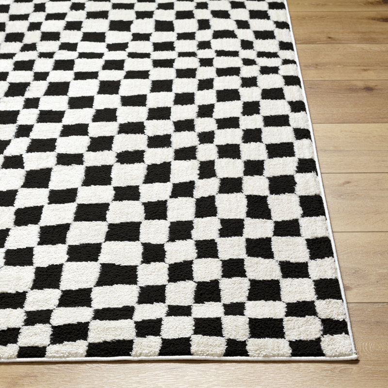 Caiah Checkered Black/Ivory Area Rug - Modern Style