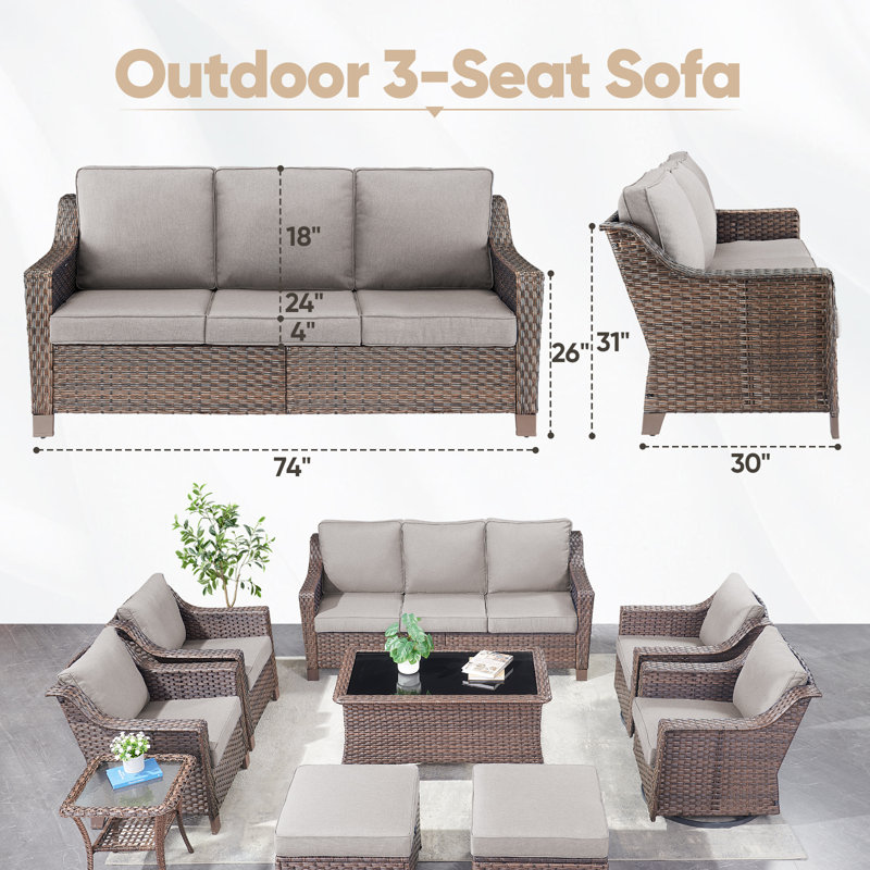Canapé modulaire d'extérieur 74 po avec coussins 74 po, Gris