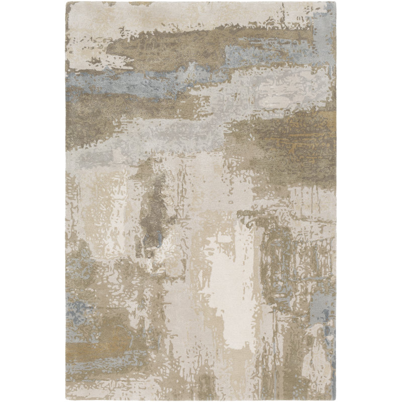 Barta Abstract Handmade Tufted Ivory/Taupe Area Rug, 12' x 18'