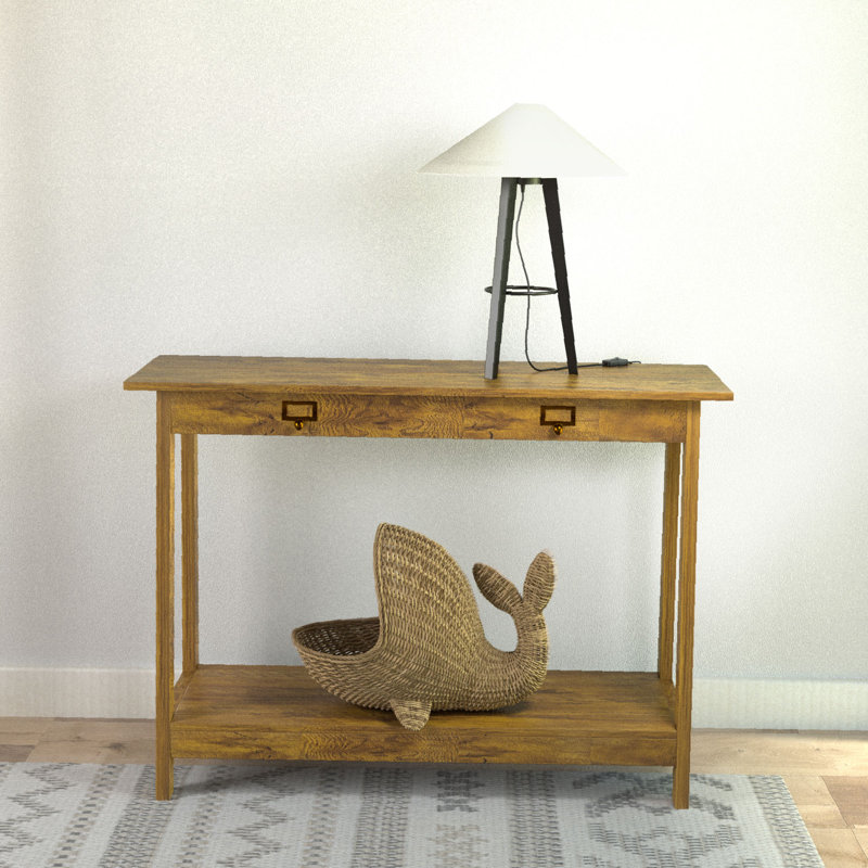 Console avec canapé et étagère de rangement, ton bois de chêne brun