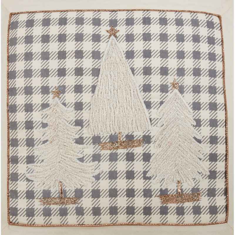 Gray Plaid Christmas Trees Cotton Pillow Cover 18"