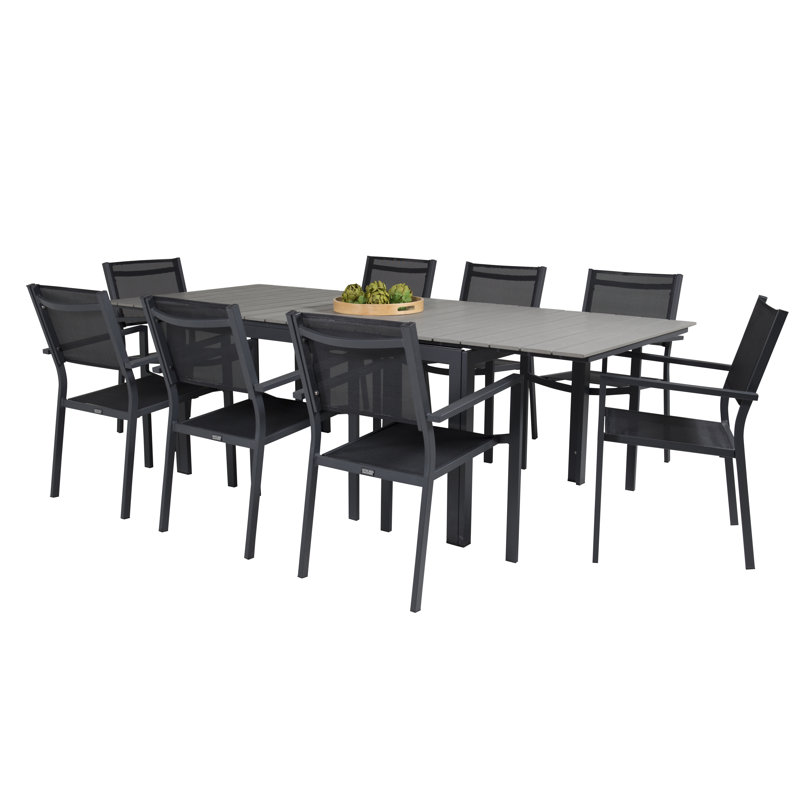 Faiyaz 8 - Person Patio Dining Set with Extendable Rectangular Table, Black