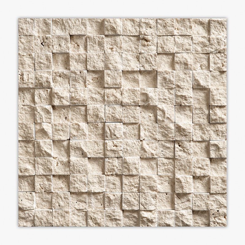 Ivory Splitface 1x1 Square Travertine Mosaic, Beige