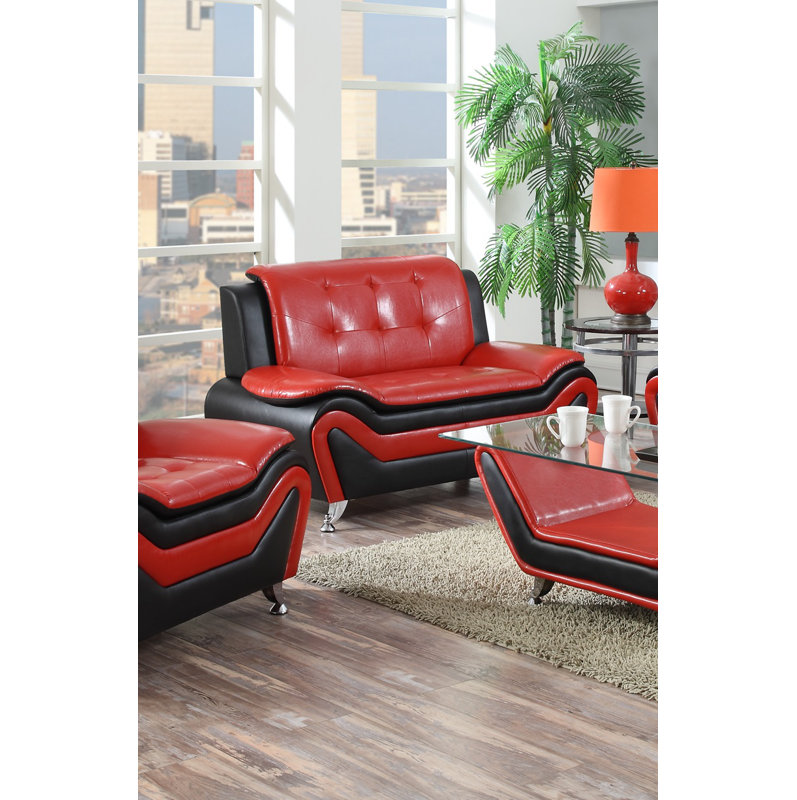 Deasia 57'' Faux Leather Loveseat, Red/Black Faux leather