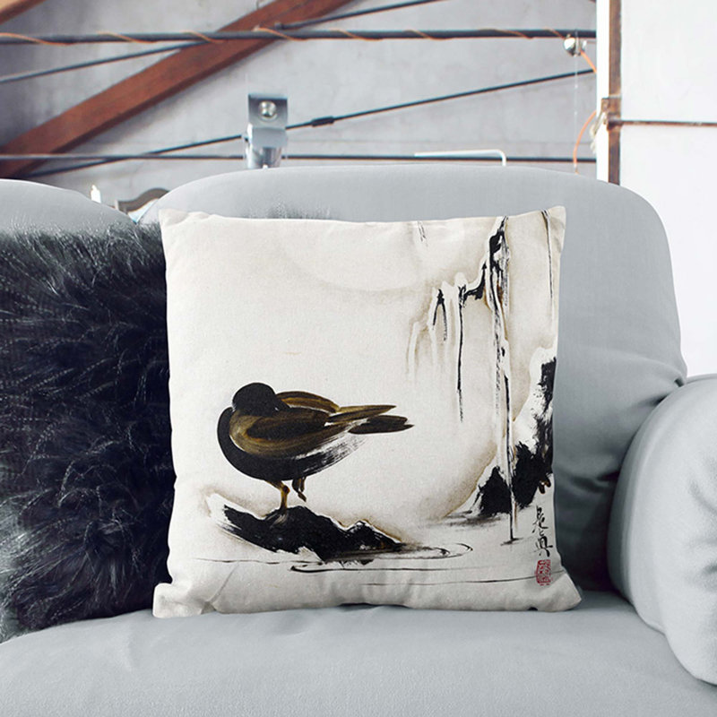 Bird & Willow Tree In The Snow Square Throw Cushion, 40 x 40 cm