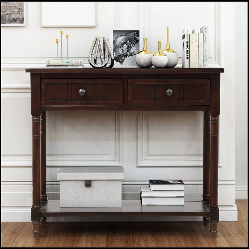 Console Daisy Series avec deux tiroirs et tablette inférieure, design traditionnel en espresso pour un rangement élégant