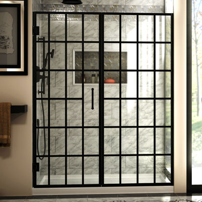 DreamLine Unidoor Toulon 58 - 58.5 inch W x 72 inch H Frameless Hinged Shower Door in Matte Black
