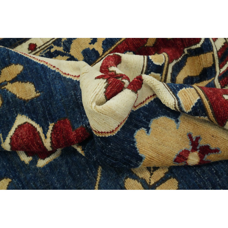 Tapis transitionnel bleu fait à la main 9 x 11 Oushak