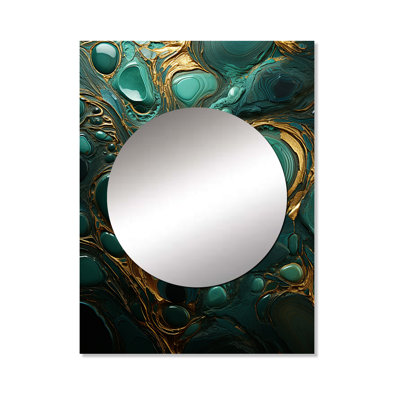 Annelouise Spiritual Stone Malachite Renewal I - Stone Geode Decorative Wall Mirror, Traditional Mirror, Printed Metal Art
