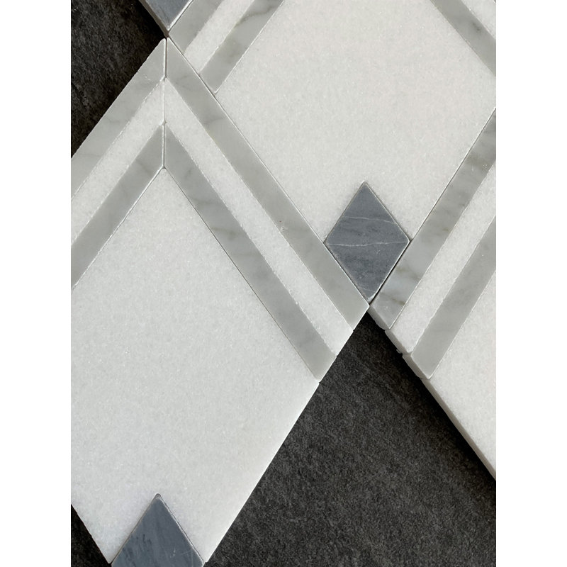 Carreau de mosaïque géométrique en marbre blanc et gris, Marbre de Carrare blanc