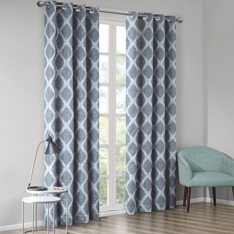 Blakesly Printed Ikat Blackout Single Curtain Panel, 50" W x 84" L, Navy