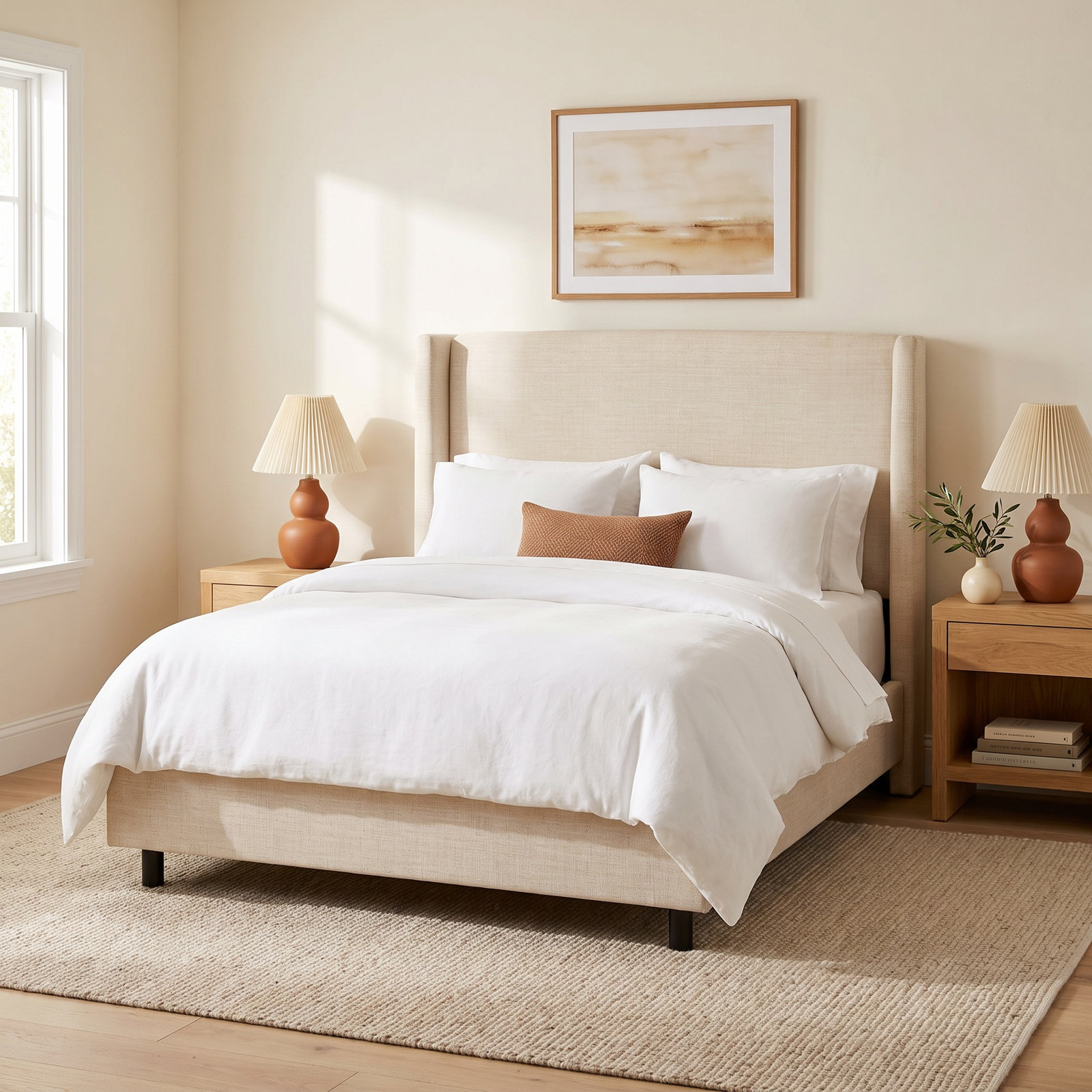 Tilly Linen Upholstered Wingback Bed, King, Classic Talc Linen