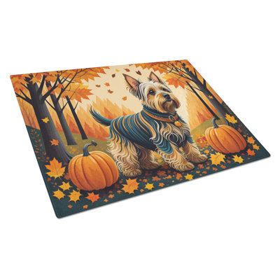 Silky Terrier Fall Glass Cutting Board Large