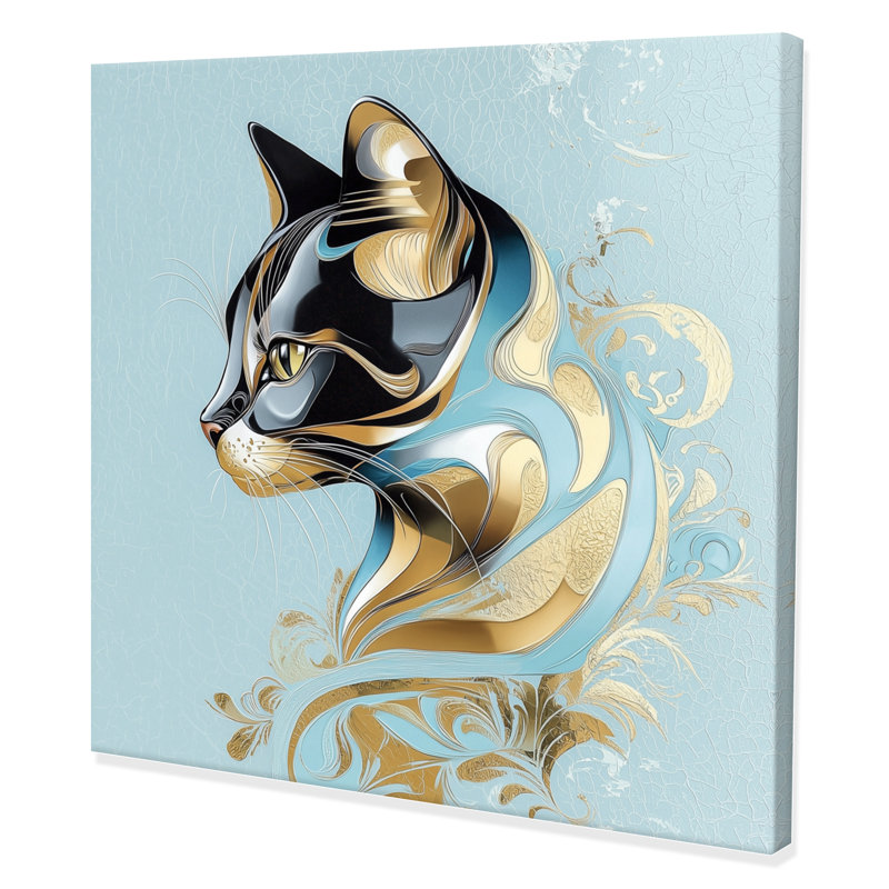 «Playful Glam Geode Cat I», reproduction sur toile, Toile tendue, Ne s’applique pas, 16" H x 16" W