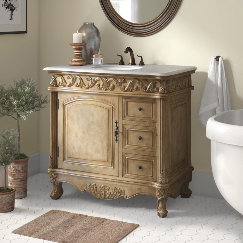 36'' Single Bathroom Vanity with Top, Tan, Guangxi White