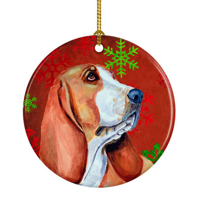 Ornement figurine suspendu en céramique de noël flocon de neige basset hound