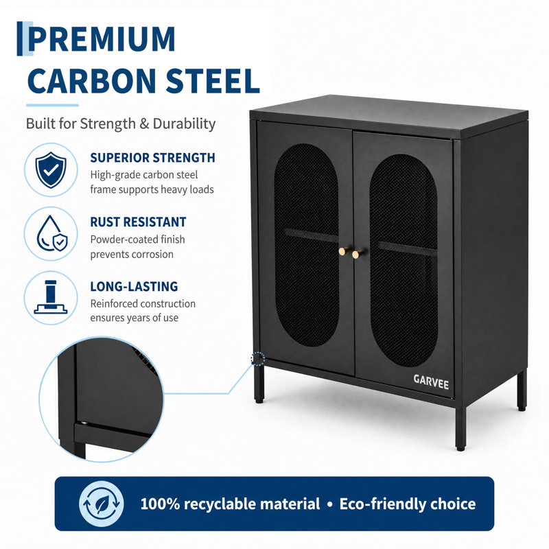 Armoire de rangement verrouillable pour porte d'entrée noire, tablette réglable en acier autoportante à 2 portes