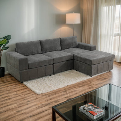 Canapé 102 po en microfibre 3 places avec repose-pieds