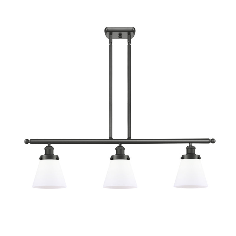 Luminaire suspendu linéaire à 3 lumières pour îlot de cuisine Wilmoth, Ampoule non incluse, Bronze huilé, Blanc mat