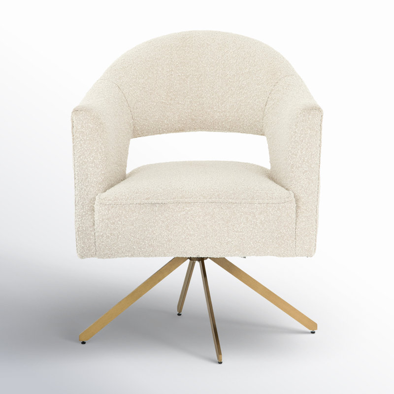 Adara Swivel Desk Chairs, Cream Polyester Blend, Gold