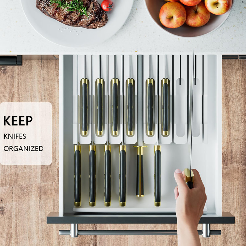 Bamboo In-Drawer Knife Block, White