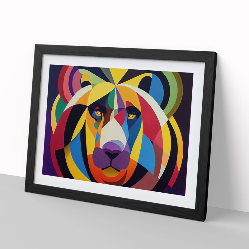Lion In - Single Picture Frame Print, Black, 46cm H x 64cm W x 2cm D
