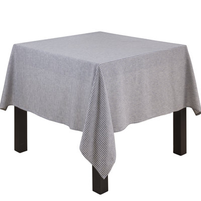 Farmhouse Stripe Linen Blend Tablecloth - Rustic Woven Stripe Tablecloth for Farmhouse Dining Room Tables, Kitchen Tables, Everyday Family Meals, Casual Entertaining & Country Home Décor
