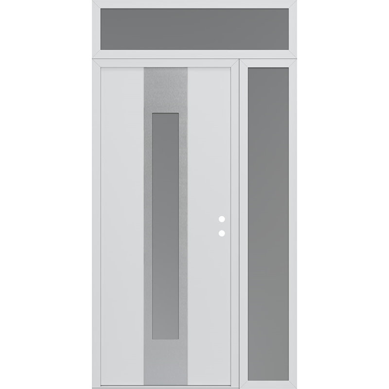 Porte d'entrée avant à panneau en acier argenté avec panneau latéral droit Diamond A., L 50 po x H 96 po, Noir / blanc, Gelé