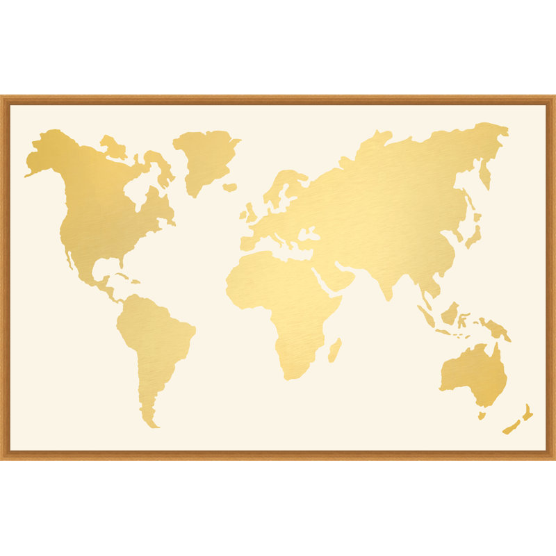Carte du monde feuille d'or - impression encadrée sur papier