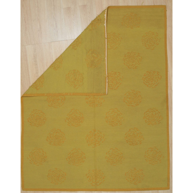 6x8 Yellow Flat Weave Wool Stylized Rosette Geometric Modern Contemporary Carpet Rug