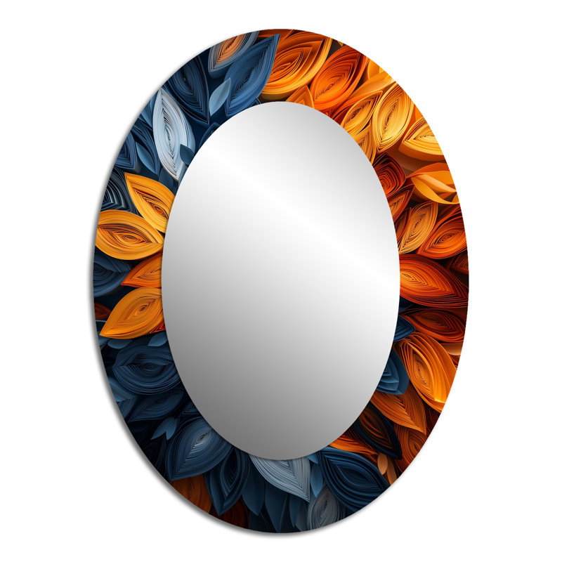 Grand miroir mural ovale blanc et bleu Botanical Whirlwind II, 40 po x 30 po