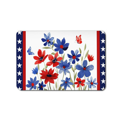 32x20 IN Plush Non Slip Patriotic Floral Bath Rug Bathroom Patio Decor Mat