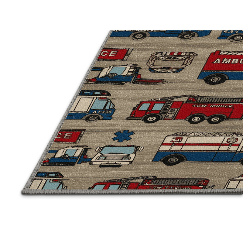 Machine Washable Transportation Gray Area Rug, Round 8'
