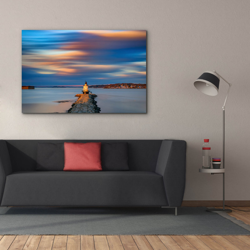 «Autumn Skies At Spring Point Ledge Lighthouse» par Rick Berk, art mural sur toile, H 40 po x l 60 po x P 1,5 po
