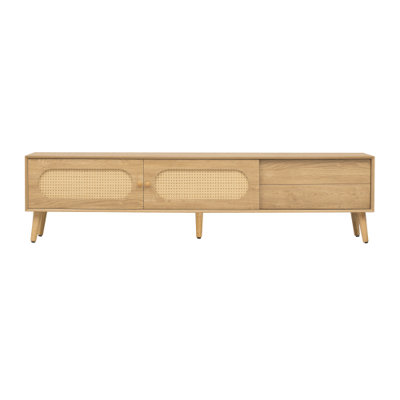 Meuble télé bohème pour téléviseurs jusqu'à 78 pouces, console multimédia de style ferme moderne, centre de divertissement avec pieds en bois massif, meuble télé pour salon, cinéma maison