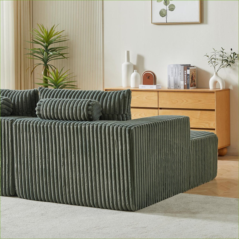 Canapés modulaires | Canapé-lit moderne surdimensionné sans assemblage de 87 po pour chambre à coucher | Velours côtelé | Vert olive