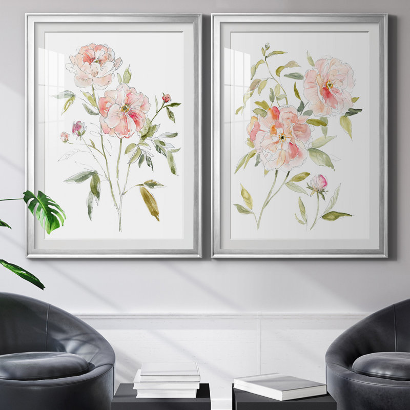 Carnet de croquis «Cottage Rose I», ensemble de 2 reproductions d'art, Papier avec cadre argenté, Blanc